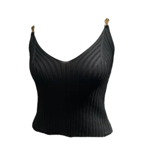 Dames hemd slim met gouden haak 47cm | Zwart