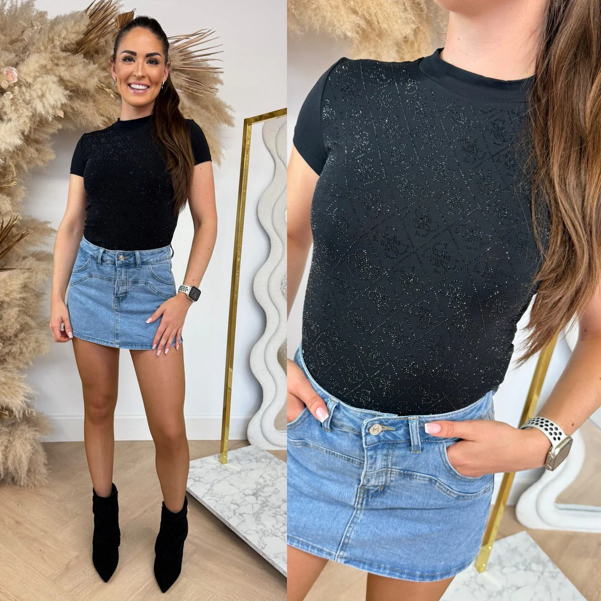 GUESS MOCK NECK ALLOVER SPARKLE TEE W4BI26J1314