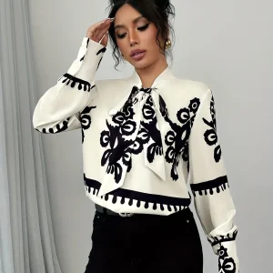 Floral Print Tie-Neck Dames Blouse | Duurzaam - Must-Have - Stijlvol & Comfortabel - Lente/Zomer/Herfst