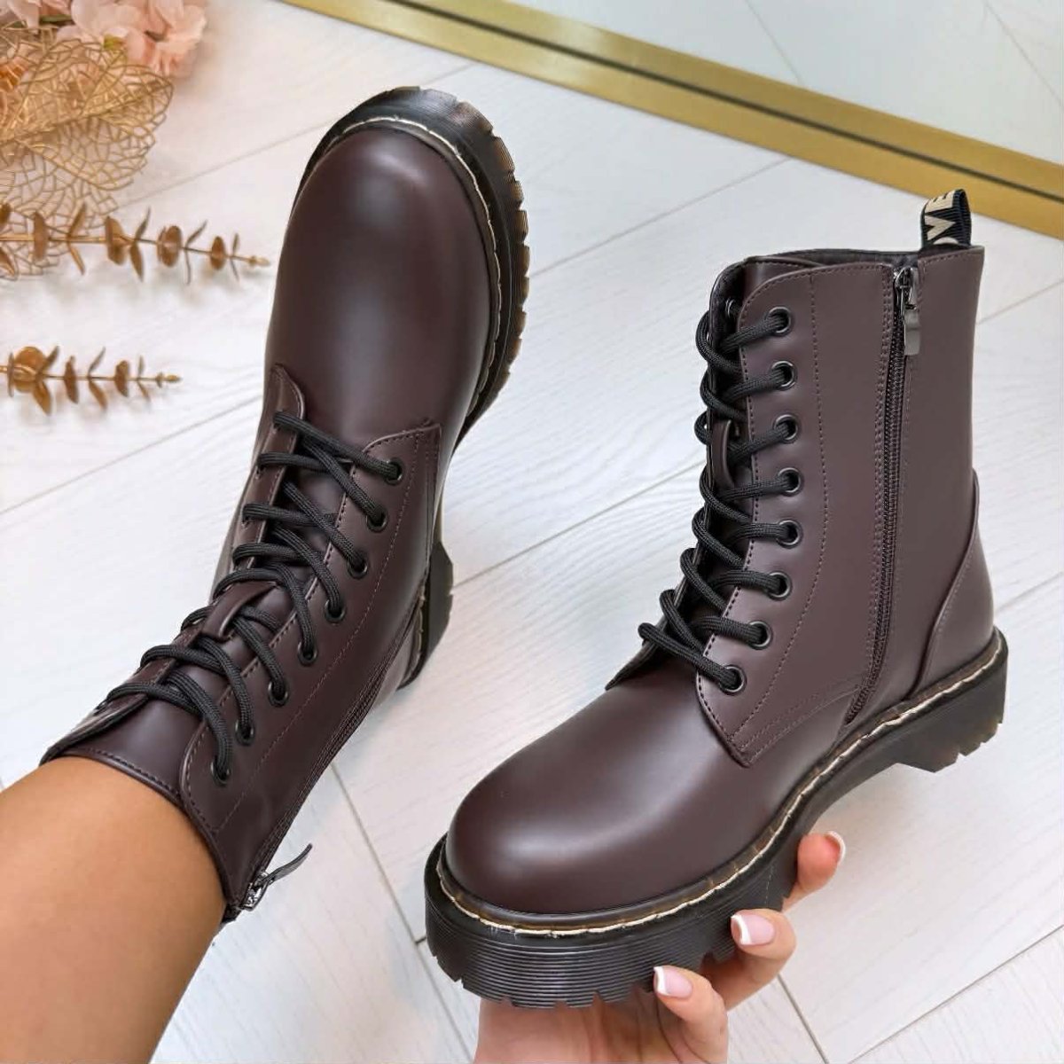 LEATHER LOOK VETERBOOT BS25A - BROWN - Afbeelding 3