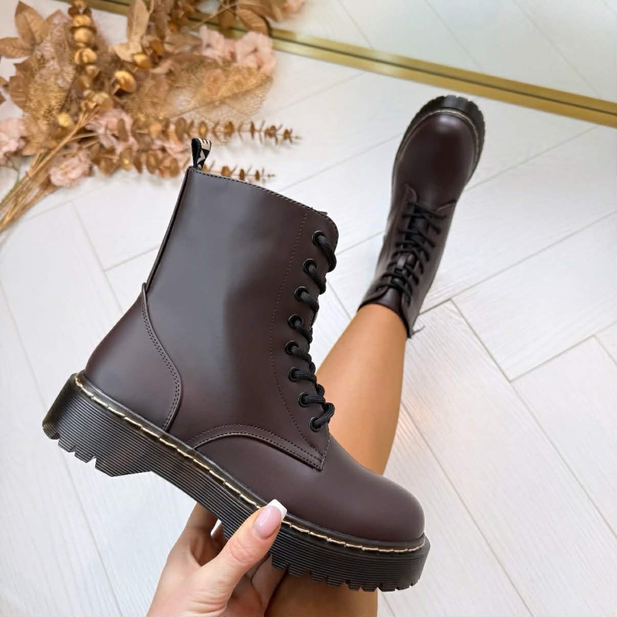 LEATHER LOOK VETERBOOT BS25A - BROWN - Afbeelding 2