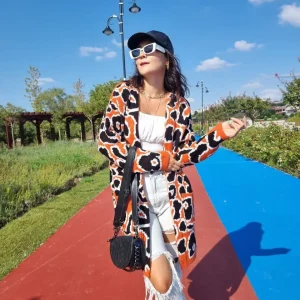 Damesvest leopard detail | Oranje