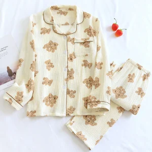 Lily Teddy Bear Print Pyjama Set - Zacht & Comfortabel voor Warme Nachten