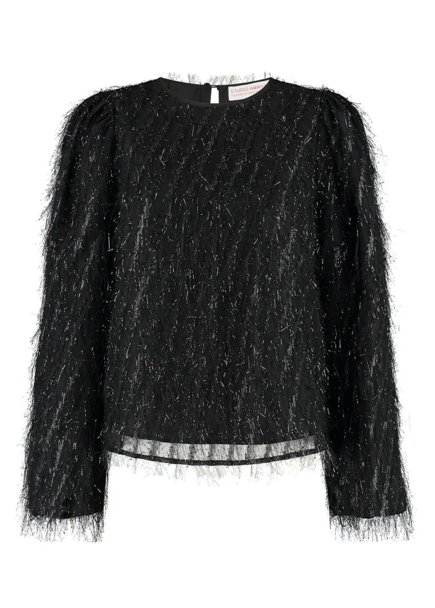 Studio Amaya Velvet blouse fluffy zwart - Afbeelding 5