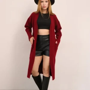 Damesvest lang met zakken | Donker Rood